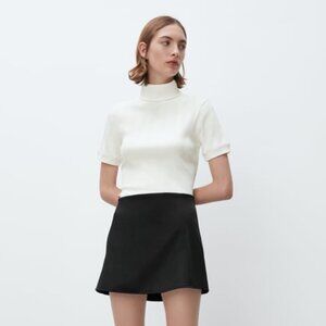 ZARA | NWT | High Neck T Shirt Short Sleeve | Cream White | M